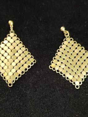 Whiting & Davis Gold Mesh Diamond Drop Earrings